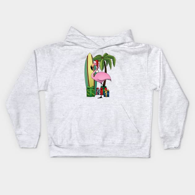 Xmas Flamingo Kids Hoodie by mangulica